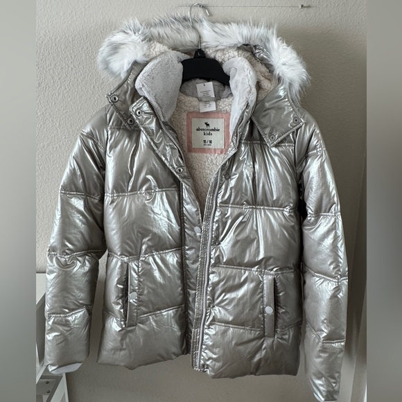 Abercrombie Kids Metallic Silver Jacket with Faux Fur